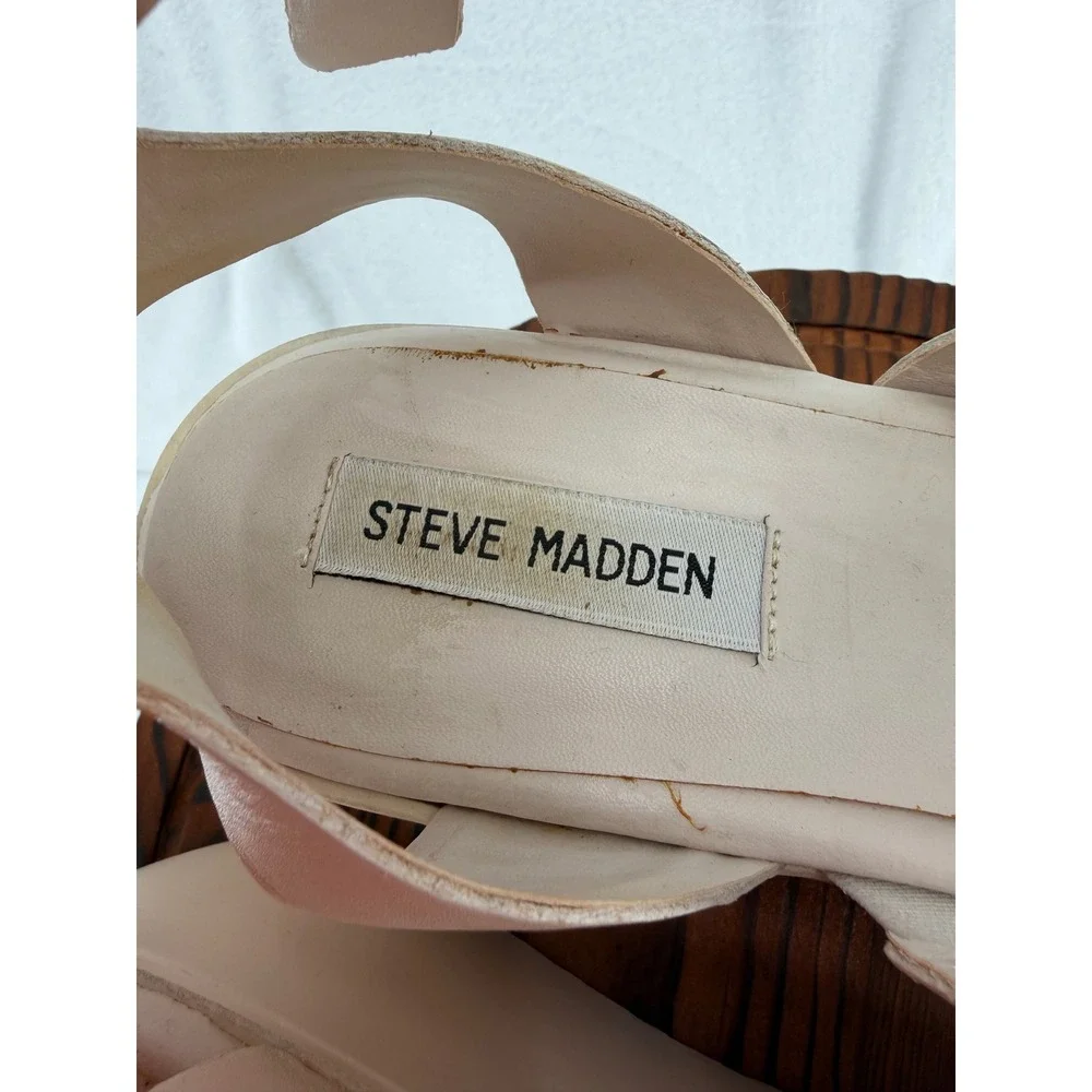 Steve Madden Bay Bay Leather Platform Wedge Sandals Cream 7M Y2K Chunky Bratz
